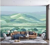 ZISTRCBAO 3D Panoramic Wall Mural Rolling Mountain Ranges Photo Wallpaper, Flat Illustration Style Photo Wallpaper Silk Wall Art, Light Green Mural for Bedroom Living Room Decor 400x280cm
