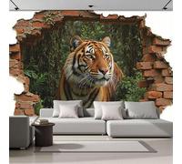 ZISTRCBAO 3D Panoramic Wall Mural Tiger Bursting Through The Wall Photo Wallpaper, Stunning 3D Visuals Photo Wallpaper Silk Wall Art, Orange Mural for Bedroom Living Room Decor 350x256cm