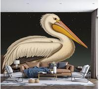 ZISTRCBAO 3D Panoramic Wall Mural White Pelican Photo Wallpaper, Naturalistic Illustration Photo Wallpaper Silk Wall Art, Beige Mural for Bedroom Living Room Decor 250x175cm