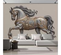 ZISTRCBAO 3D Panoramic Wallpaper Mural 250x175cm, Armored Warhorse Sculpted Photo Mural, Metal Relief Animal Wallpaper Murals - Poster for Bedroom Living Room Corridor