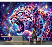 ZISTRCBAO 3D Panoramic Wallpaper Mural 300x210cm, Starry Sky Roaring Leopard Photo Mural, Fantasy Art Style Wallpaper Murals - Poster for Bedroom Living Room Corridor