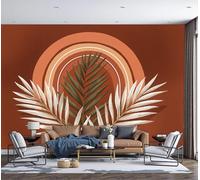 ZISTRCBAO 3D Panoramic Wallpaper Mural 350x256cm, Arches Geometric Shapes Plants Photo Wallpaper, Retro Boho Style Wall Mural for Living Room Bedroom Home Decoration Wall Poster