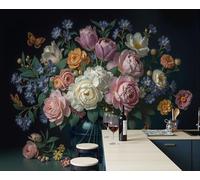 ZISTRCBAO 3D Panoramic Wallpaper Mural 400x280cm, Peony Rose Bouquets Photo Mural, Classic Still Life Floral Arrangements Wallpaper Murals Poster for Bedroom Living Room Corridor