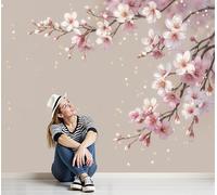 ZISTRCBAO 3D Panoramic Wallpaper Mural Falling Cherry Blossoms Photo Wallpaper, Fresh Natural Flowers Wall Murals Decoration Poster Picture Design 300x210cm Mural for Living Room Bedroom