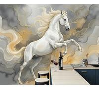 ZISTRCBAO 3D Panoramic Wallpaper Mural Lines Horse Flight Photo Wallpaper, Watercolor Abstract Animal Wall Murals Decoration Poster Picture Design 300x210cm Mural for Living Room Bedroom