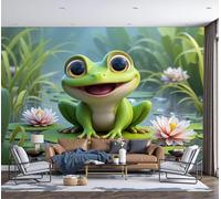ZISTRCBAO 3D Panoramic Wallpaper Mural Lotus Leaf Frog Photo Wallpaper, 3D Cartoon Style Wall Murals Decoration Poster Picture Design 250x175cm Mural for Living Room Bedroom