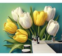 ZISTRCBAO 3D Photo Wallpaper 350x256cm Art Wall Mural Silk 3D 3D Tulip Bouquet Panoramic Poster Realistic Flowers Mural Wallpaper Poster TV Background Decoration for Living Room Bedroom