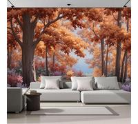 ZISTRCBAO 3D Photo Wallpaper 350x256cm Art Wall Mural Silk 3D Autumn Forest Path Panoramic Poster Vintage Natural Scenery Mural Wallpaper Poster TV Background Decoration for Living Room Bedroom