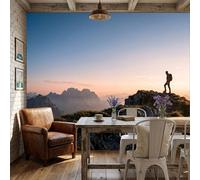 ZISTRCBAO 3D Photo Wallpaper Mountain Top Hikers 400x280cm, Alpine Realism Wall Mural Silk Panoramic Poster Home Decoration Wallpaper Murals for Living Room, Bedroom, Office