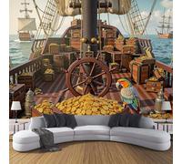 ZISTRCBAO 3D Pirate Ship Deck Wallpaper Mural, Adventure Theme Poster Picture Wallpaper Mural 300x210cm Wall Paper for Home Living Room Bedroom Decor, Brown