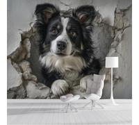 ZISTRCBAO 3D Shepherd Dog Walking Through A Hole in The Wall Wallpaper Murals, Black Murals, Animal Portrait Wallpaper for Bedroom Living Room Decor Artwork Background Wall Stickers 400x280cm