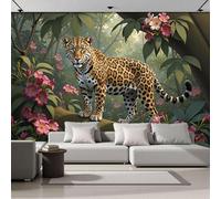 ZISTRCBAO 3D Tree Trunk Leopard Panoramic Wallpaper Mural, Wall Poster Tropical Jungle Animal Print Design Photo Effect, Poster Decoration for Bedroom Living Room Corridor 250x175cm