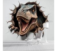 ZISTRCBAO 3D Tyrannosaurus Rex Bursts Through A Wall Mural Wallpaper, Dinosaur Hole Style Panoramic Wallpaper, Wall Mural Decoration Poster 150x105cm Murals for Children's Room Nursery, Brown