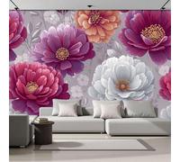 ZISTRCBAO 3D White Pink Peonies Panoramic Wallpaper Mural, Wall Poster Vintage Floral Illustration Print Design Photo Effect, Poster Decoration for Bedroom Living Room Corridor 400x280cm