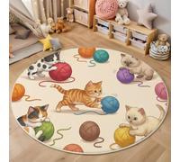 ZISTRCBAO 60cm Soft Non-slip Cute Cartoon Animal Round Rug | Kids Rugs for Playroom, Rug Machine Washable Indoor Cat Ball Yarn Circle Rugs for Nursery Kids Room Decor, Beige