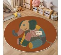 ZISTRCBAO 60cm Soft Non-slip Vintage Collage Art Round Rug | Kids Rugs for Playroom, Rug Machine Washable Indoor Patchwork Elephant Circle Rugs for Nursery Kids Room Decor, Ochre