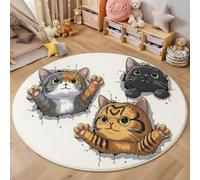 ZISTRCBAO A Cat Breaking Through The Wall Rugs Round 60cm Living Room, 3D Illusion Animal Circle Carpet, Non Slip Machine Washable Carpet, Orange Round Rug for Nursery Children's Toy Room