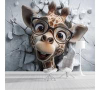 ZISTRCBAO A Giraffe Bursting Through The Wall Mural Wallpaper, 3D Cartoon Animal Panoramic Wallpaper, Wall Mural Decoration Poster 250x175cm Murals for Children's Room Nursery, Brown