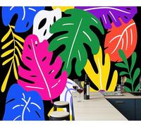 ZISTRCBAO Abstract Monstera Leaf Panoramic Wallpaper Mural - 200x140cm Silk Wall Mural, Cartoon Tropical Plant Wallpaper Photo Wall Murals Home Bedroom Decoration Walls Covering