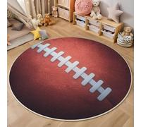 ZISTRCBAO American Football Close-Up Round Rugs 180cm, Washable Indoor Non-slip Round Area Rugs for Bedroom Throw Soft Sports Theme Carpet for Entryway Sofa Boys' Teen Room Floor Rug, Reddish Brown