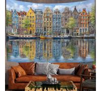 ZISTRCBAO Amsterdam Canal Reflections Wall Hanging Tapestry Dutch City Lake Views Wall Art Large Mural Apestries Hanging Decor Backdrop Blanket for Bedroom Living Room Decoration 150x130cm