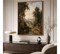 ZISTRCBAO Ancient Trees Streams Flocks Sheep Canvas Wall Art, European Classical Landscape Canvas Wall Art Pictures Aesthetic Prints Posters for Living Room Home Decor 80×120 cm Unframed