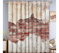 ZISTRCBAO Ancient Wall Blackout Curtains for Bedroom, Retro Simple Eyelet Curtains Room Darkening, Brick Red Thermal Insulated Drapes 2 Panels, W 26" x L 84" In