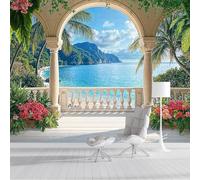 ZISTRCBAO Arches Columns Sea View Large Decorative Wall Mural 250x175cm, European Classical Style Photo Wallpaper, Room Decor Wall Art for Living Room Bedroom Home Office Beige Walls Murals