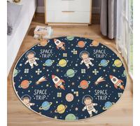 ZISTRCBAO Astronaut Rocket Planet Round Rug, 80cm | Fun Cartoon Space Washable Area Rug Soft, Non-slip, Circular Rugs for Living Rooms, Featuring a Non-slip Backing Carpet for Entryways, Dark Blue
