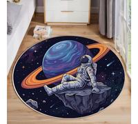 ZISTRCBAO Astronaut Saturn Round Rug, 100cm | Retro Comic Space Washable Area Rug Soft, Non-slip, Circular Rugs for Living Rooms, Featuring a Non-slip Backing Carpet for Entryways, Black