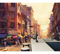 ZISTRCBAO Bangkok City Streets Mural Wallpaper, Impressionist Oil Painting Style Panoramic Wallpaper, Wall Mural Decoration Poster 400x280cm Mural for Living Room Bedroom Hallway, Warm Colors