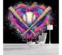 ZISTRCBAO Baseball Bat Baseball Wall Mural Wallpaper, Retro Graffiti Art Silk Photo Wallpapers for Living Room, Hallway, TV Background Wall Wallpaper, Poster, 300x210cm