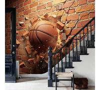 ZISTRCBAO Basketball Breaking Through Brick Wall Mural Wallpaper, 3D Visual Effects Panoramic Wallpaper, Wall Mural Decoration Poster 200x140cm Mural for Living Room Bedroom Hallway, Brown