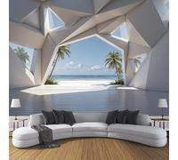 ZISTRCBAO Beach Architecture Pavilion Wallpaper Murals, White Murals, Minimalism Wallpaper for Bedroom Living Room Decor Artwork Background Wall Stickers 300x210cm