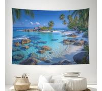 ZISTRCBAO Beaches Reefs Coconut Trees Tapestry, Tropical Bay Scenery Wall Tapestries, Blue Wall Tapestry Aesthetic Decor for Bedroom Living Room Backdrop 150x100cm