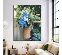 ZISTRCBAO Bicycle Hydrangea Canvas Wall Art for Living Room, 30×40 cm Modern Simple Bedroom Wall Art Poster, Multicolor Pictures Prints Decor for Office Hallway Dining Room Bathroom, No Frame