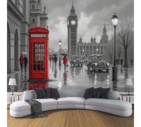 ZISTRCBAO Big Ben Red Telephone Booth Wallpaper Mural, London Black White Street Scene Poster Picture Wallpaper Mural 400x280cm Wall Paper for Home Living Room Kids Bedroom Decor, Gray