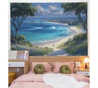 ZISTRCBAO Big Trees Lavender Fields Shallow Beaches Tapestry Wall Hanging Seaside Town Tapestries, Blue Tapestry Wall Art Decor, For Bedroom Living Room Dorm Home Party Decoration - 150x100cm