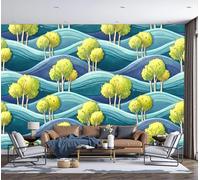 ZISTRCBAO Birch Trees Undulating Hills Wall Mural Wallpaper Silk Fresh Watercolor Style Photo Wallpaper Mural for Bedroom Living Room - Art Print Wall Decoration Poster Picture Design 350x256cm, Blue
