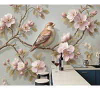ZISTRCBAO Birds Cherry Blossom Branches Silk 3D Photo Wallpaper Mural 250x175cm, Chinese Classical Art Photo Wallpaper, Indoor Wall Painting for Bedroom Living Room TV Backdrop Home Decoration