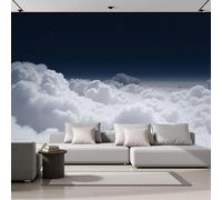 ZISTRCBAO Black White Clouds Sky Photo Wallpaper Panoramic, Minimalist Natural Style Wall Mural Poster 3D Effect - Silk Wallpaper for Living Room Bedroom Office TV Background Decoration, 350x256cm