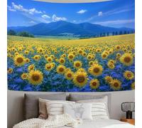 ZISTRCBAO Blue Sky Sunflower Fields Tapestry Wall Hanging, Tapestry Pastoral Scenery Design Wide Wall Hanging, Yellow Tapestries Poster for Living Room Bedroom Dorm Decor, 200x150cm