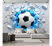 ZISTRCBAO Breaking Through Wall Soccer Ball Mural Wallpaper, 3D Explosion Effect Panoramic Wallpaper, Wall Mural Decoration Poster 300x210cm Mural for Living Room Bedroom Hallway, Blue