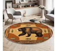 ZISTRCBAO Brown Bear Animal Round Area Rugs Living Room, Retro Pastoral Style Round Rugs 60cm, Soft Low-Pile Rug with Non-slip Backing Abstract Carpet for Bedroom Office Entryway, Brown