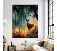 ZISTRCBAO Brown Canvas Wall Art Forest Deer Painting on Canvas Prints Poster Watercolor Animals Pictures for Living Room Bedroom Home Office Hallway Wall Decor 60×90 cm, Frameless