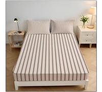 ZISTRCBAO Brown Vertical Stripes Fitted Sheet Super King Bed with 2 Pillowcases, Retro Country Style Bed Sheets Bedroom Decor, 30 Cm Deep Pocket, Cream Sheet Set for Adults Teens, 180x200x30cm