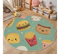 ZISTRCBAO Burgers Fries Round Rugs 80cm, Mint Green Round Rug Soft Non-slip Cartoon Food Theme Area Rugs for Bedroom Low Pile Machine Washable Rug for Kids Rooms Children Bedroom
