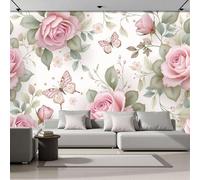 ZISTRCBAO Butterflies Roses Photo Wallpaper Wall Mural 400x280cm, 3D Panoramic Photo Wallpaper Wall Mural - English Country Style Silk Poster for Bedroom Living Room Background Decor Poster