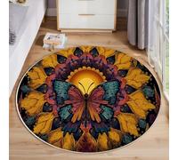 ZISTRCBAO Butterfly Mandala Round Rugs 60cm, Soft Psychedelic Art Printed Rug for Living Room Circle with Non Slip Backing Rug for Bedroom, Yellow Washable Round Rugs