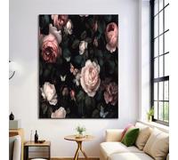 ZISTRCBAO Canvas Wall Art Pink Rose Butterfly, Retro Romance Poster Picture Pink Bedroom Walls Decor Prints Posters, 50×70 cm Canvas Wall Art for Office Bathroom Hallway Dining Room Frameless